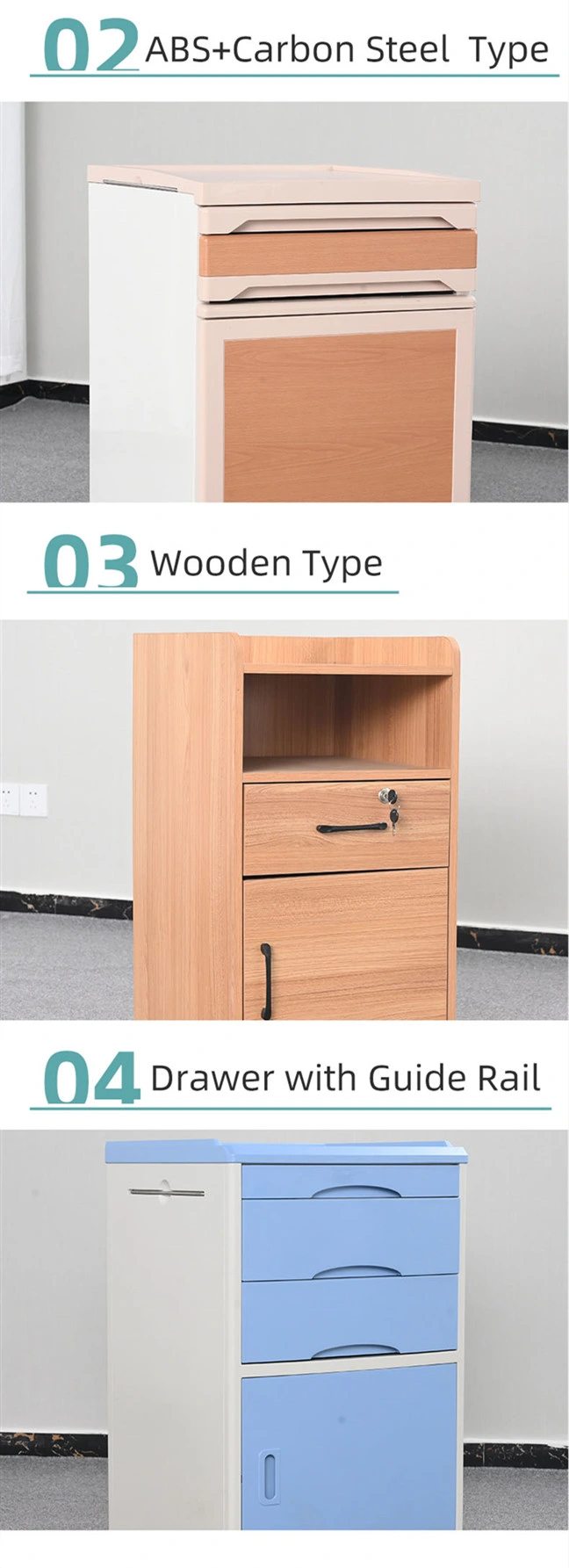 Cheap Bedside Lockers ABS Plastic Storage Over Bed Table Hospital Beside Cabinet