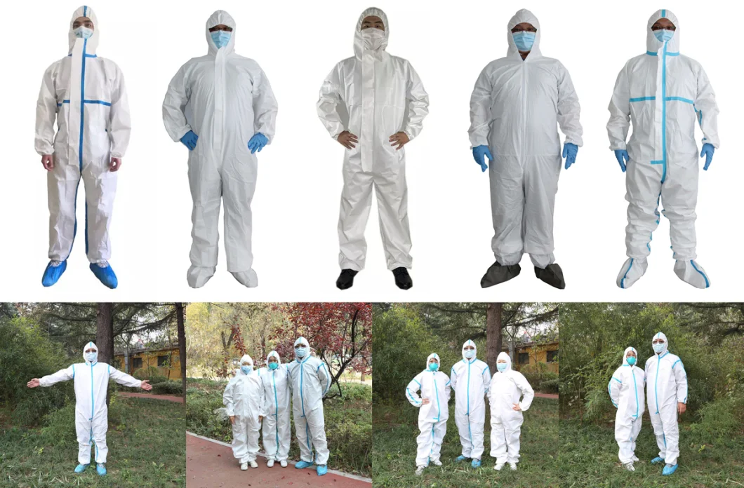 Type 4/5/6 SMS/Nonwoven/Sf/PP/PE/Microporous Disposable Safety Work Wear Clothes Medical Industrial Chemical Protective Clothing Coverall