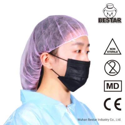 Maschera in tessuto non tessuto monouso certificata CE tipo Iir En14683 Bfe99% Maschera facciale civile medica nera chirurgica con Earloop Fornitore della lista bianca della Cina